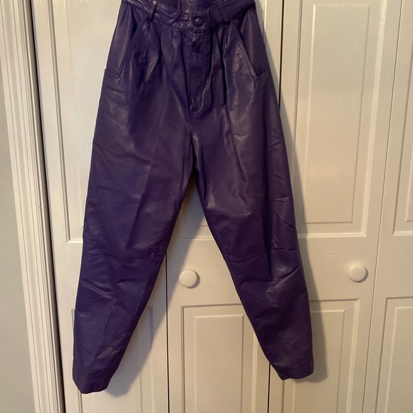 100% Leather Purple Pants Petite 6 - Picture 1 of 7
